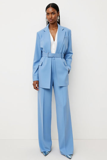 Blue 2 Piece Notched Lapel Women Suits with Belt